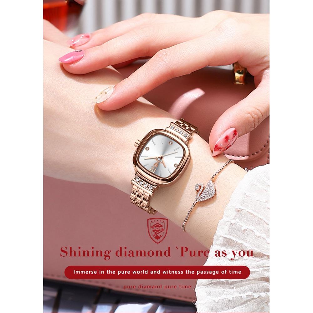 POEDAGAR Luxury Ladies Square Watch Rose Gold Stainless Steel Band with Waterproof Casual Quartz Wristwatch for Women