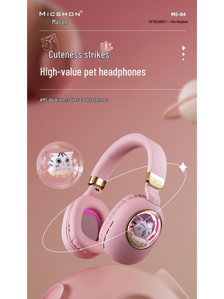 Cartoon Cute Wireless Bluetooth Over-Ear Headphones for Kids, Long Battery Life, E-sports Gaming Headset