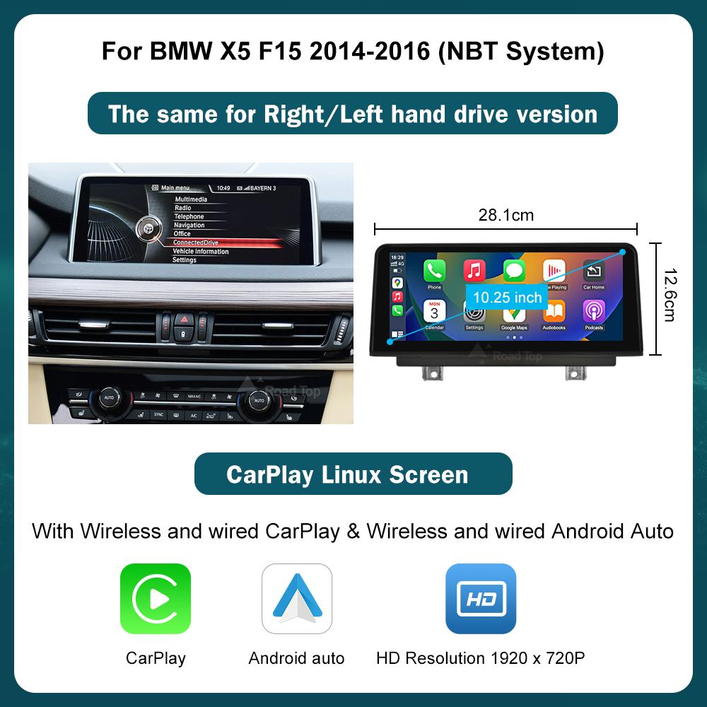 RoadTop Wireless Carplay Multimedia Display Touch Screen Android-auto Head Unit For BMW X5 F15 F85 X6 F16 F86 2014-2016 NBT