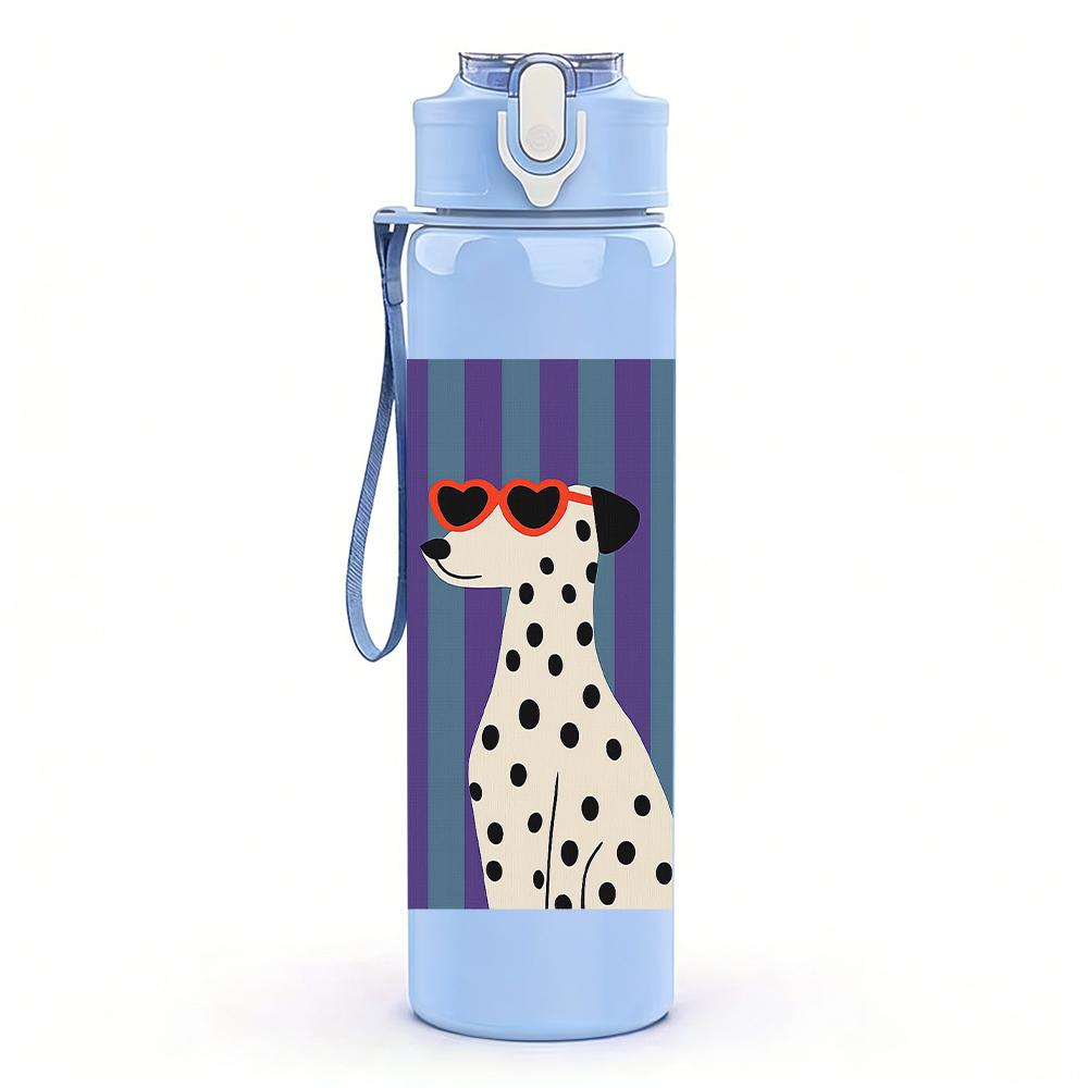 1PC Spotted Dalmatian Bust 750ml Color Plastic Sports Water Bottle Leakproof Flip Straw Lid For Sports Office Home Use