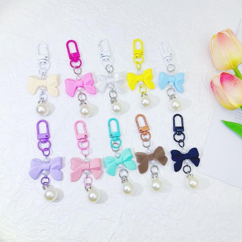 Plastic Acrylic Shimmering Bowknot Pearls Phone Charm Short Pendant Cellphone Detailing Jewelry Lanyard Strap Decoration