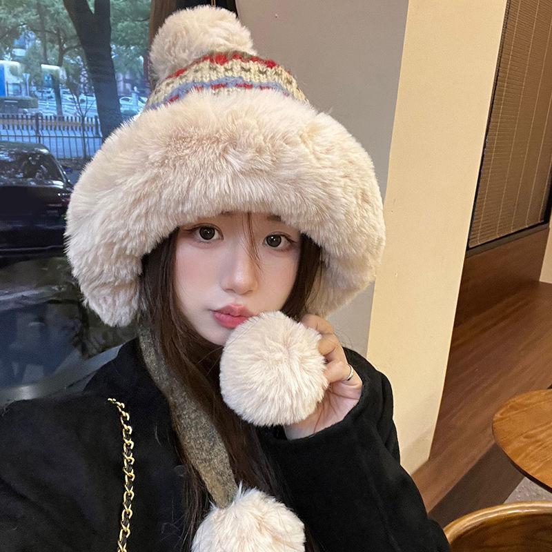 

Новые осенне-зимние пушистые наушники, теплая шерстяная шапка для женщин с большим обхватом головы, холодостойкая, универсальная вязаная шапка E