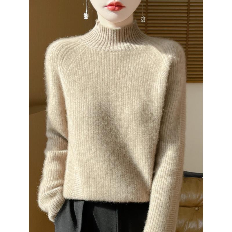 New Autumn and Winter Style Ingot Needle Knitted Cardigan for Women with Half Turtleneck Inner Sweater Fashionable Loose Thick Base Top