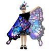Schmetterlingsumhang für Kinder, Performance, Cosplay, buntes Feenflügel-Kostüm mit flatternden Ärmeln, mehrlagigem Saum, Karnevalsrock, Halloween-Stirnband, Maske