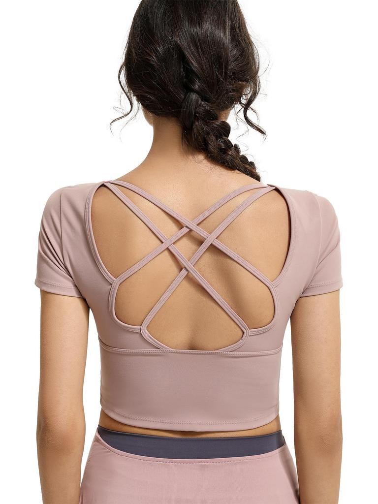 Quick-Drying Sports T-shirt with Chest Pads & Cross-Back Design for Running & Yoga