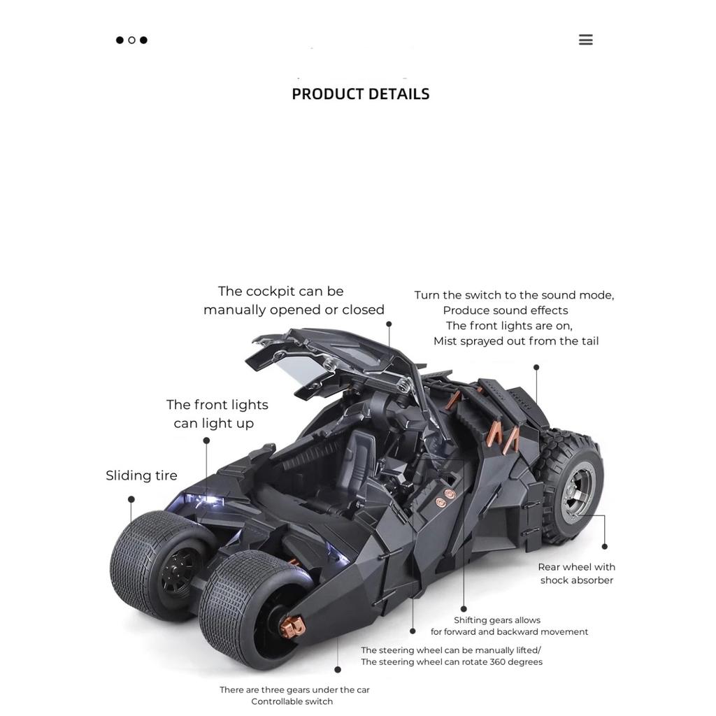 1/18 Classic Movie Car 2008 Bat-mobile Alloy Bat Sports Car Model Diecast Metal Race Combat Vehicles Model Sound Light Kids Gifts