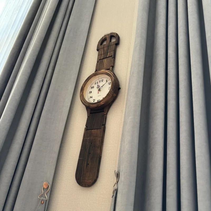Solid Wood Foldable Wall Clock Silent Vintage Living Room Office Hanging Clock Creative Home Decoration Rustic Wall Art Gift