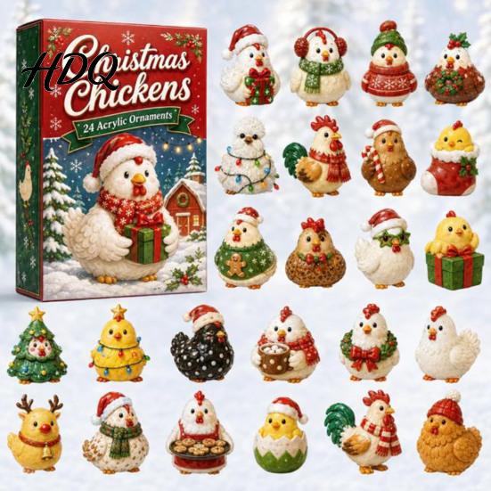 Mini Chicken Figures 24 Days Advent Calendar Farm Animals Countdown Cute Surprise Animal Collectibles Boxes with Hen And Rooster Design for Christmas