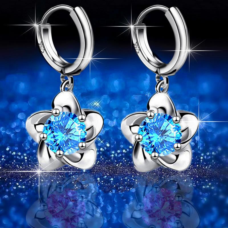 Nové kvetoucí švestkové stříbrné náušnice dámské vykládané zirkonové náušnice švestka pivoňka květinové náušnice náušnice