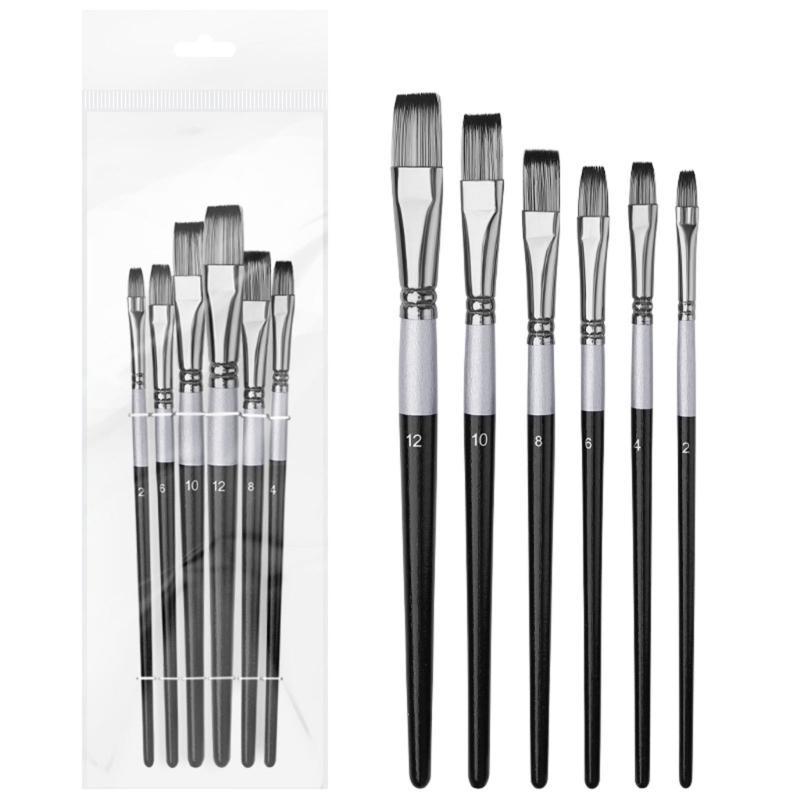 W89C 6Pcs Paintbrush Artists Paint Brush for Acrylic Watercolor Gouache Painting
