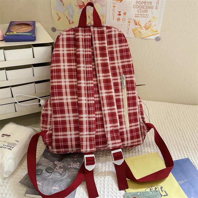 Plecak w kratę w stylu koledżowym dla ucznia gimnazjum, lekki plecak szkolny podróżny o dużej pojemności