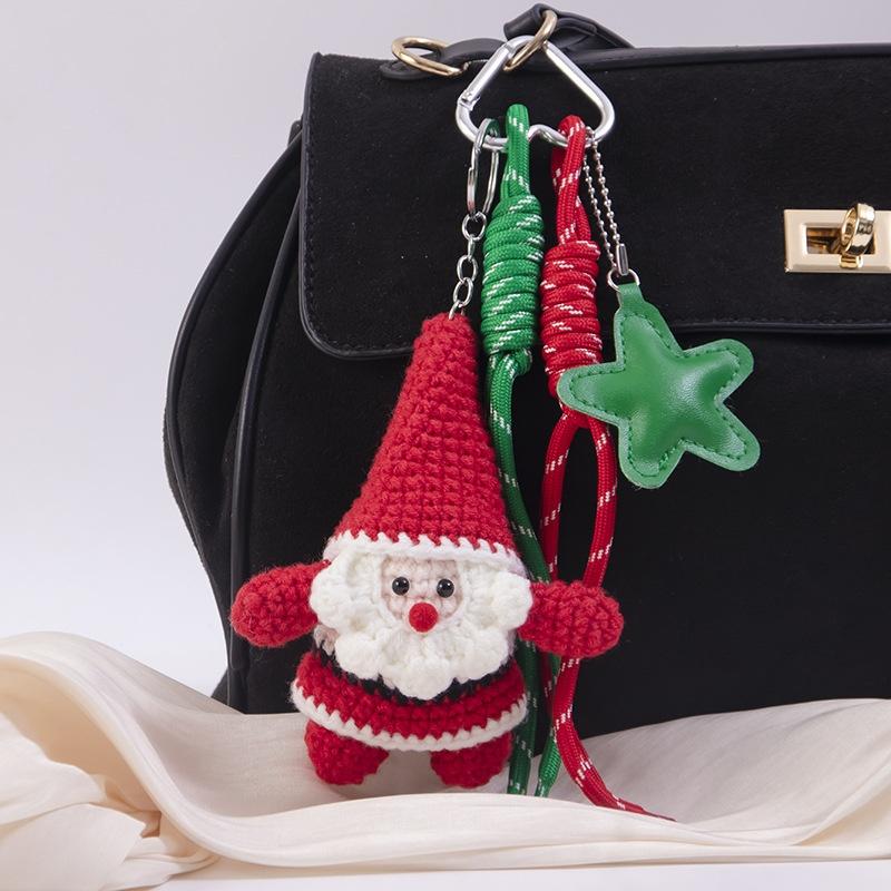 1 Piece Christmas Gifts Funny Crochet Santa Claus Doll Keychain Cute Handmade Plush Wool Knitted Santa Claus Ornament Decoration