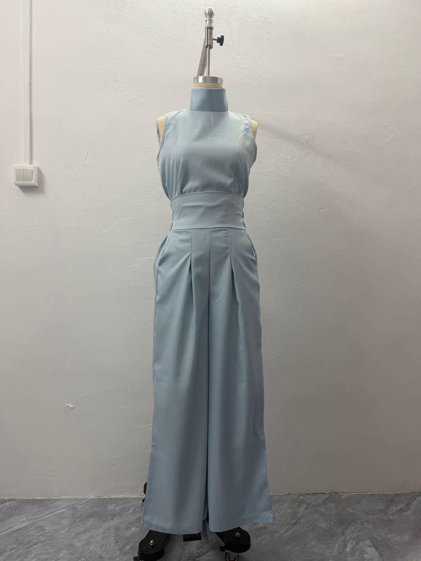 

Европа Весна 2026 Женский однотонный топ без рукавов из хлопка и льна и широкие брюки XL