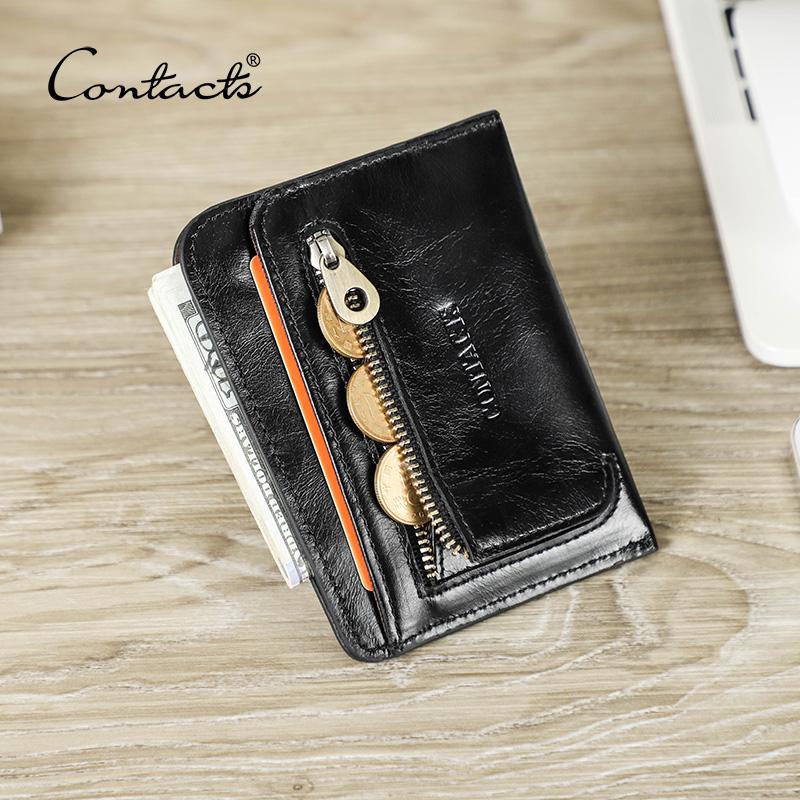

Женские кошельки для карт CONTACT S из натуральной кожи, держатели для карт, зажим для денег, карманы для монет на молнии, ультратонкие маленькие мини-кошельки