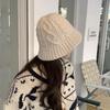 Small Brim Braided Knitted Bucket Hat Women's Autumn and Winter Versatile Warm Big Head Circumference Showing Face Small Wool Basin Hat