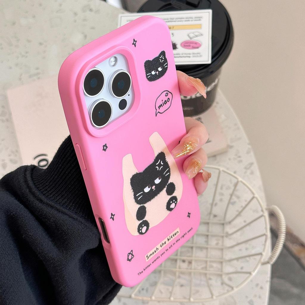 Cartoon Niedliche Schwarze Katze Handyhülle für iPhone 15 iPhone 16 Pro Max