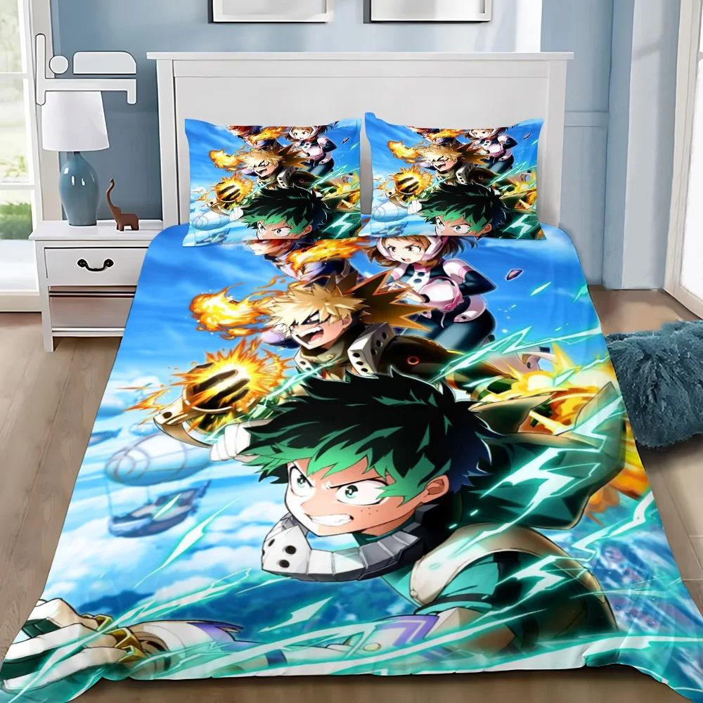 3D Print Cartoon My Hero Academia Bedding Set Soft Comforter Cover With 1/2pcs Pillow Shams For Kids Adults Microfiber