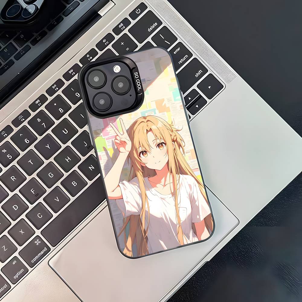 Asuna Kirito Anime Phone Case For iPhone 17,16,15,14,13,12,11,Pro,XS,Max,Plus,Mini,SE4,E Black Matte Shockproof Cover