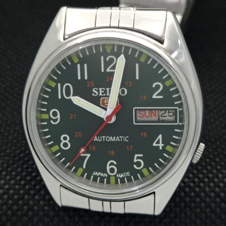 POUŽITÉ VINTAGE SEIKO 5 AUTOMATIC JAPAN PÁNSKÉ DEN/DATUM ZELENÉ HODINKY 621c-a415318-2 SKU621c-a415318