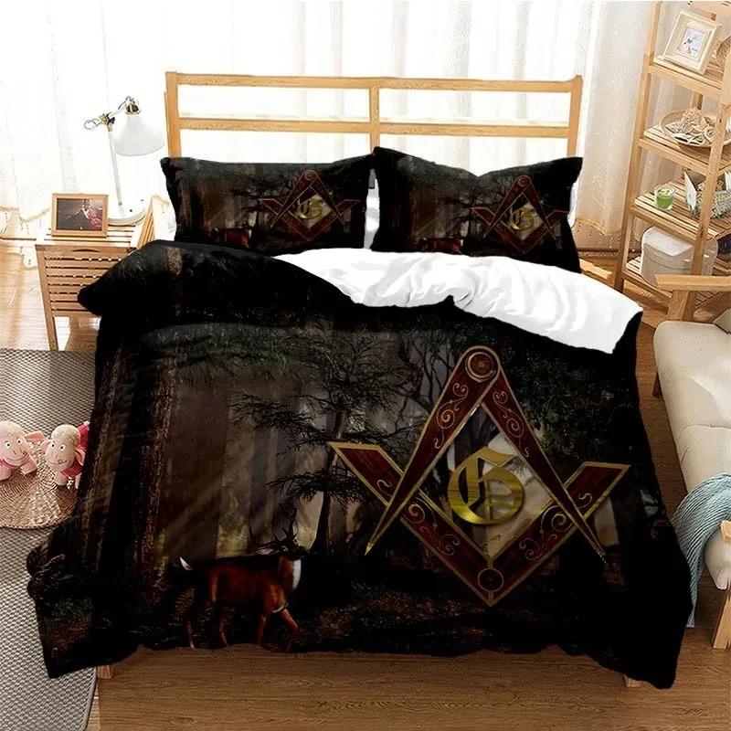 2025 Masonic Freemason Illuminati Bedding Set Boys Girls Twin Queen Size Duvet Cover Pillowcase Bed Boys Adult