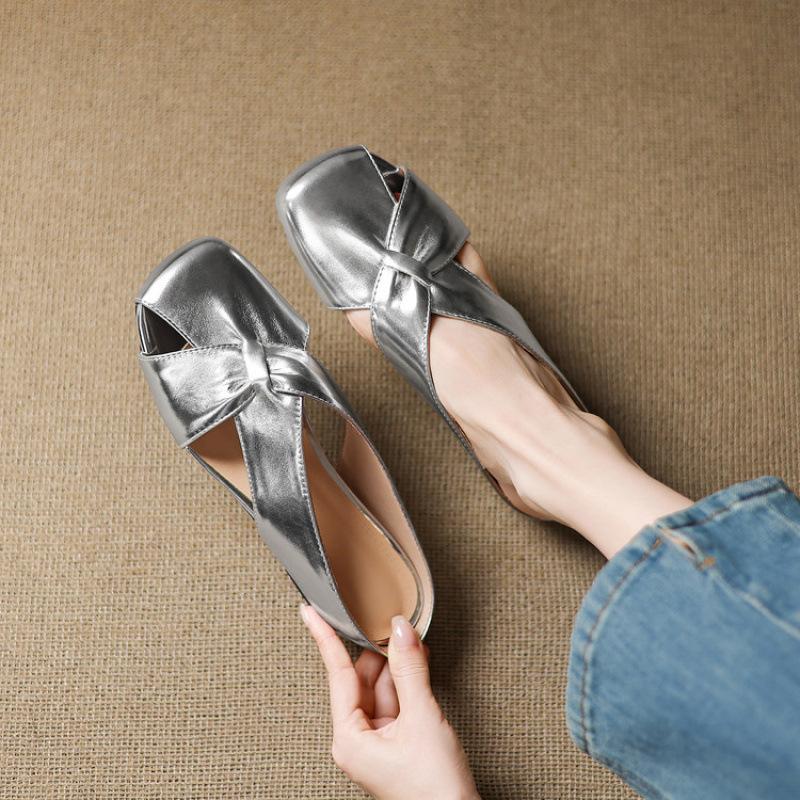 

Повседневные шлепанцы на танкетке средней высоты, женские летние новые шлепанцы с закрытым носком, закрывающие один палец, крутые шлепанцы, круглый носок 39 серебряный