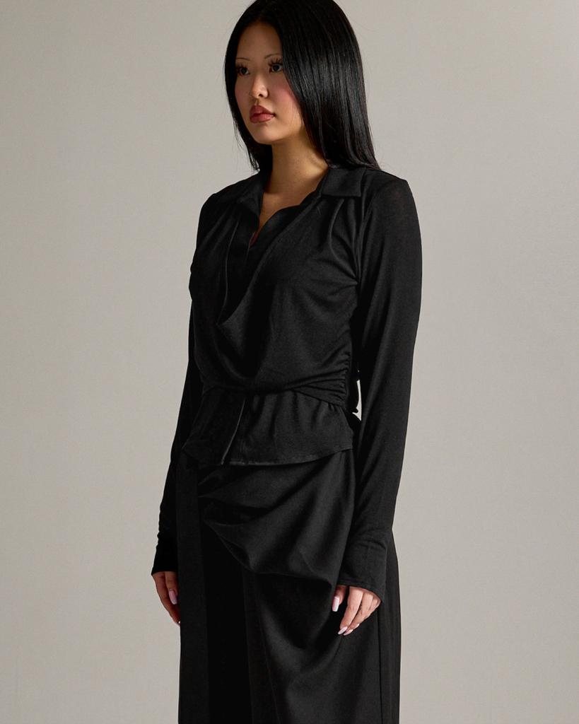 Kulsiseu Cs Drape Wrap Shirts-068 (Black)