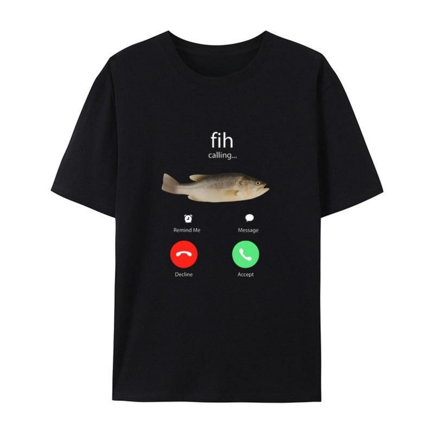 

Fih Calling Remind Me Message Decline Accept Casual TShirt Mens and Womens Luxury Brand Top XXXXXL чорний