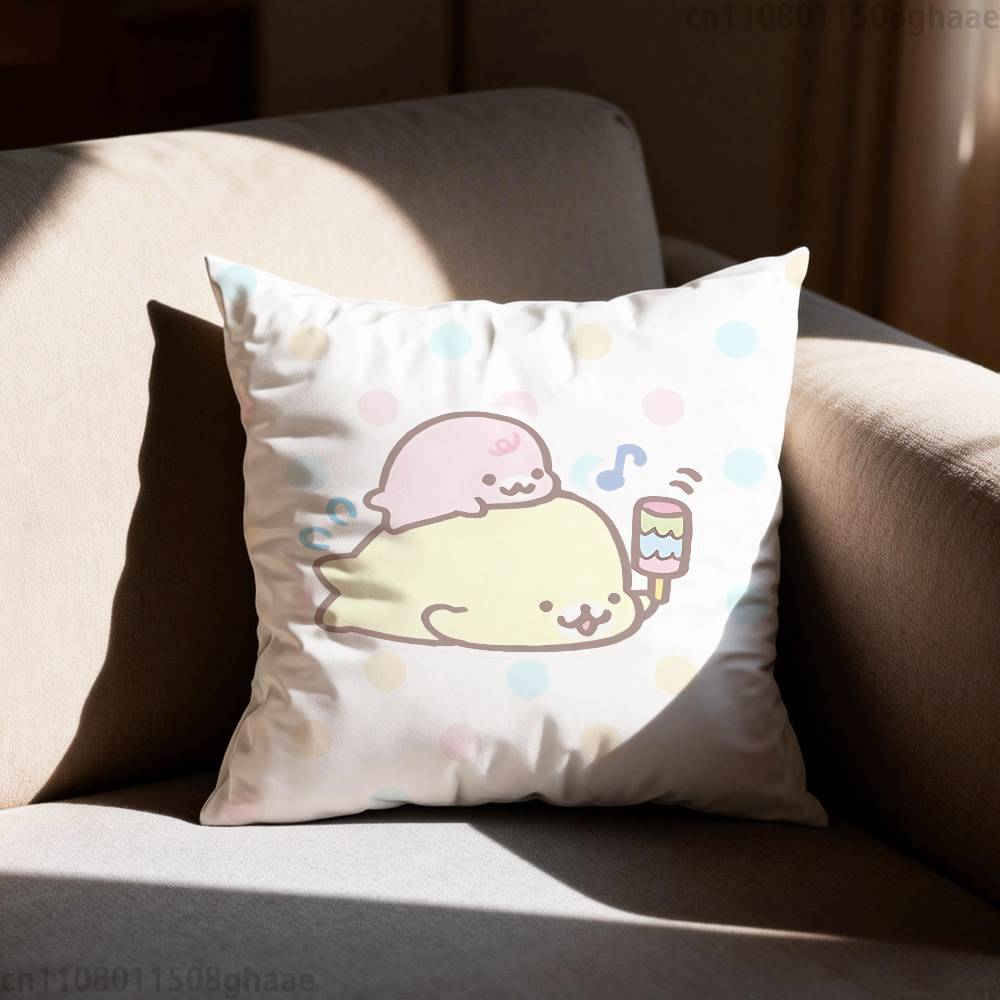 PINK Kawaii MMamegoma Pillow Case Square DoubleSided Printing Short Plush Sofa Cushion Cover Bedroom Bedside Pillow