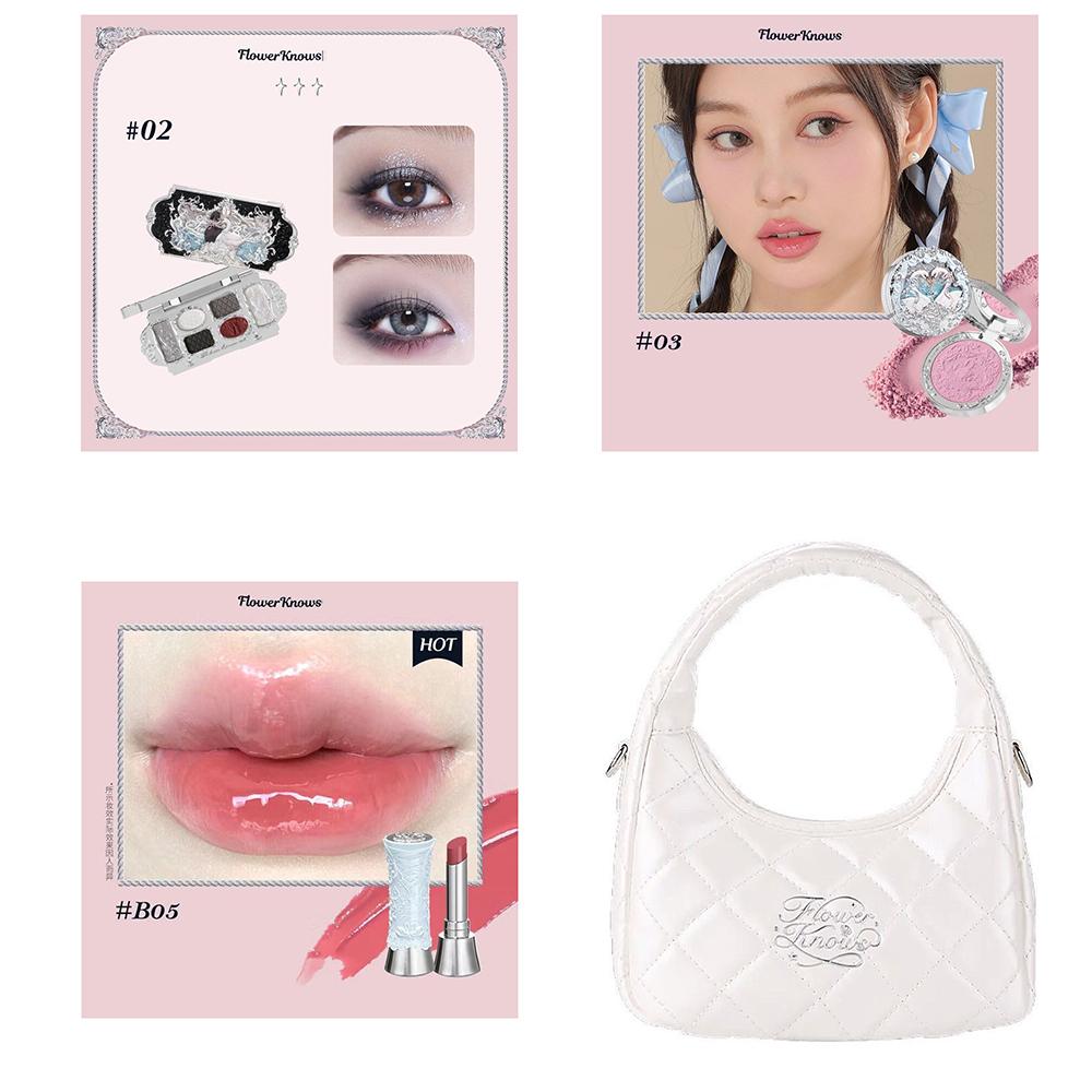 Flower Knows All In One Makeup Set Gift Box Garden Cushion Cream Foundation Matte Blush Long Lasting Velvet Lip Cream With Bag