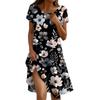 Short Sleeve Boho Dress For Women Casual Loose Fit Sundress Print Round Neck Dress With Pockets