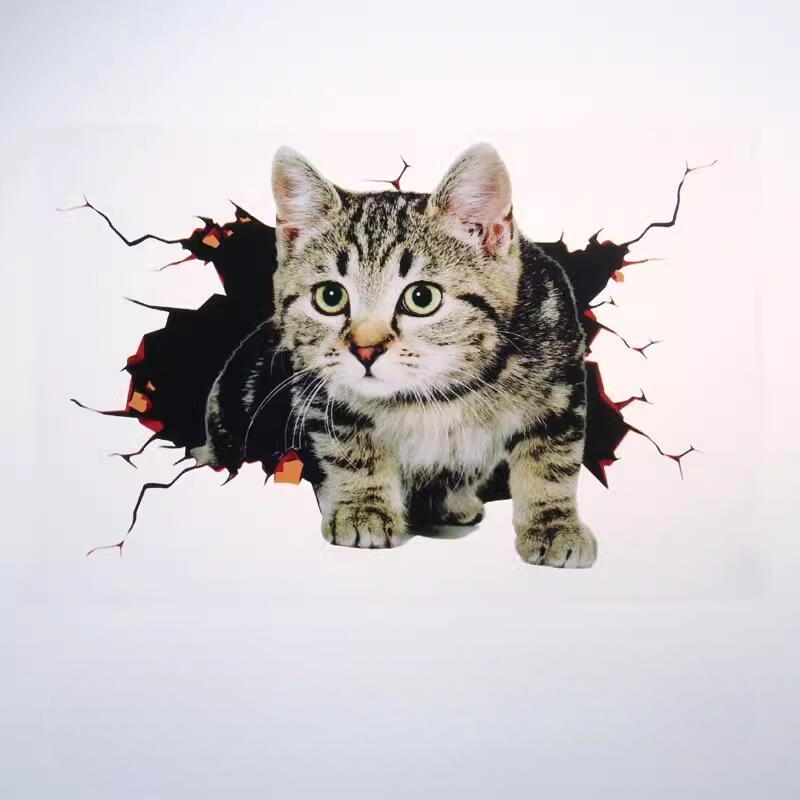 3D Cat Car Stickers Auto Body Bumper Cover Scratches Motorcycle Front Cowl Fuel Tank Decor Removable Animal Vehicle Accessories