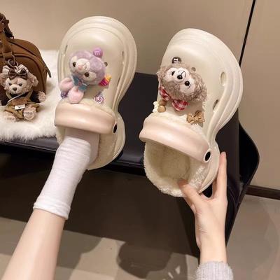Chaussons en coton dessin animé mignon pour femmes à porter niche semelle épaisse rehaussement tête de femme chaussons en coton