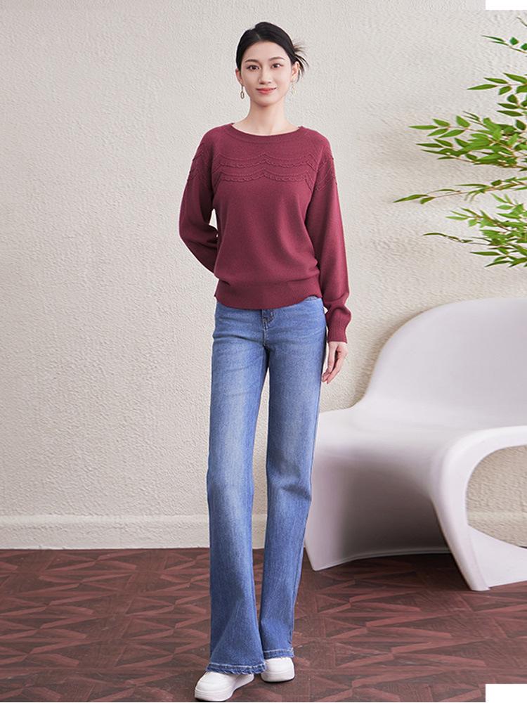 Women's Soft Wool Round Neck Knit Sweater - Versatile, Skin-Friendly, Hand-Crocheted