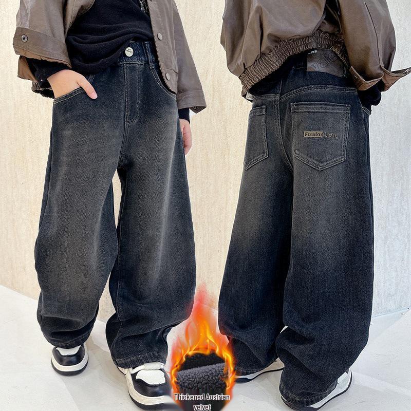 

Boys Fleece-Lined Casual Jeans - Spring/Autumn 2025 Style for Mid-to-Large Children 160 cm темно-синий