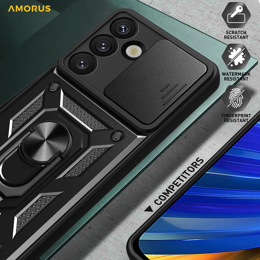 AMORUS For Samsung Galaxy S25+ Case Kickstand PC+TPU Phone Cover with Camera Lens Slider