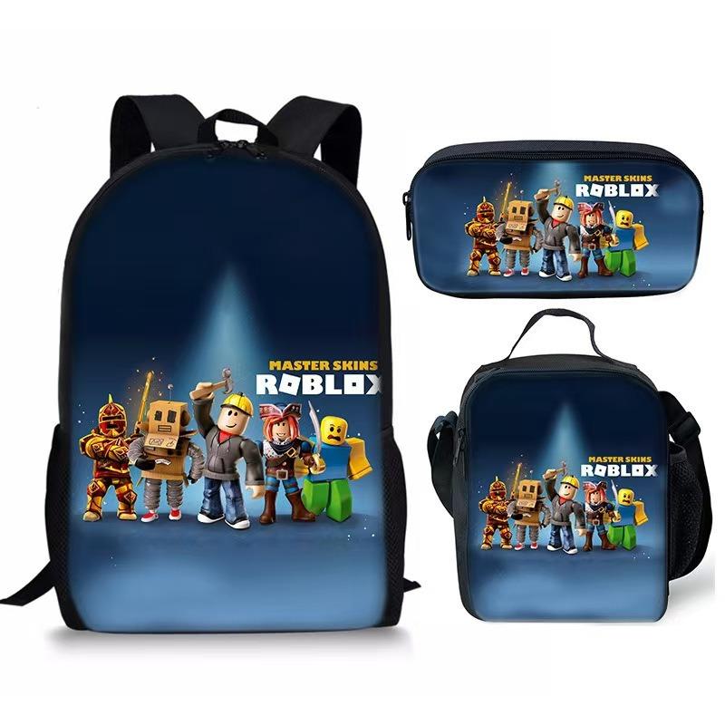 Roblox dreiteiliges Schülertäschchen Cartoon-Animation Essensbeutel große Kapazität verschleißfest atmungsaktiv Schultasche Wirbelsäulenschutz Schultasche