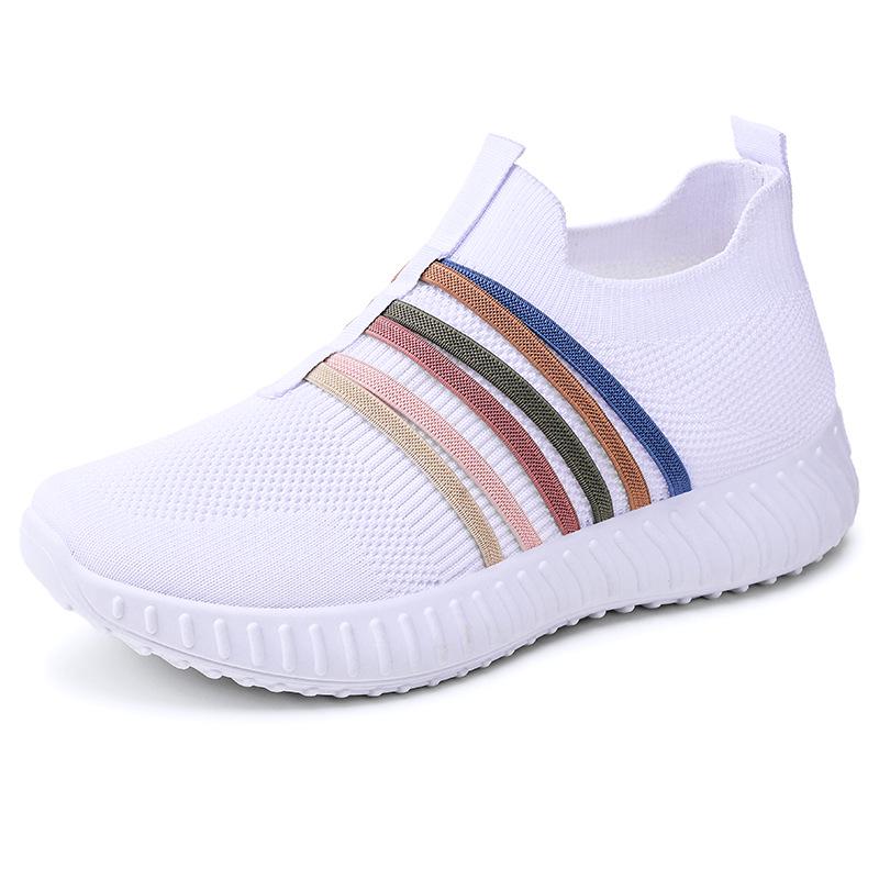 Women's Versatile Plus Size Slip-on Breathable Mesh Flyknit Shoes - Fashionable Spring Style Casual Footwear for Mothers