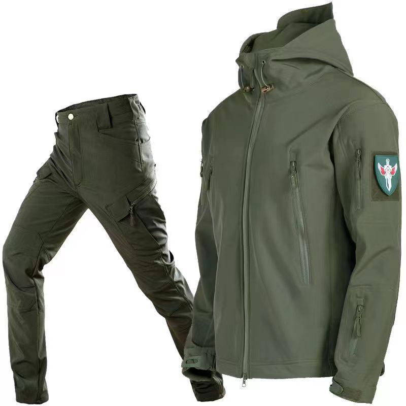Military Shark Skin Soft Shell Suits Men Tactical Windproof Waterproof Jacket Men Army Combat Pants+ Mens Hooded Camping Coats