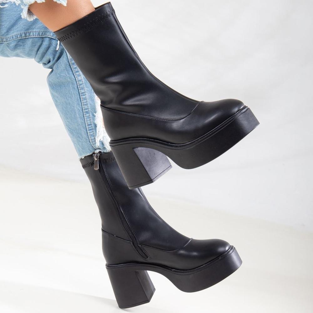 

Женские сапоги Cindy на платформе с эластичным каблуком Black Skin