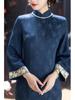 2025 High-End Blue Cheongsam Dress: Large Sleeve Autumn Edition for Young Women