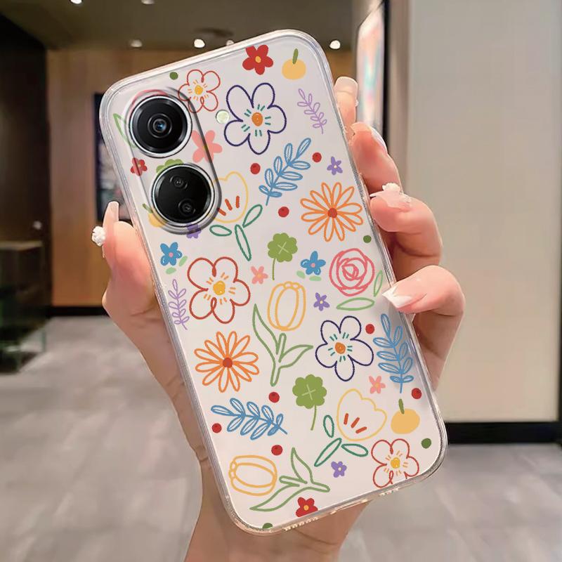 Transparent Phone Case For Poco C65 Redmi Note 15 Pro+ Plus 14C Cover Cartoon Flowers Soft TPU Shockproof Funda Bags Heart Clear