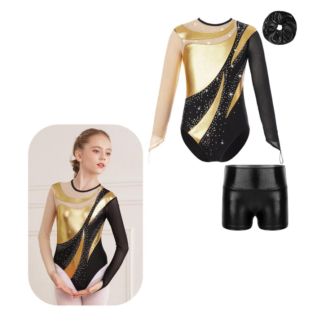 

Комплект из 3 предметов для девочек-подростков, комплект для выступлений в стиле Черлидинг, боди для балета и танцев, гимнастический трико для катания на коньках с шортами, повязка для волос