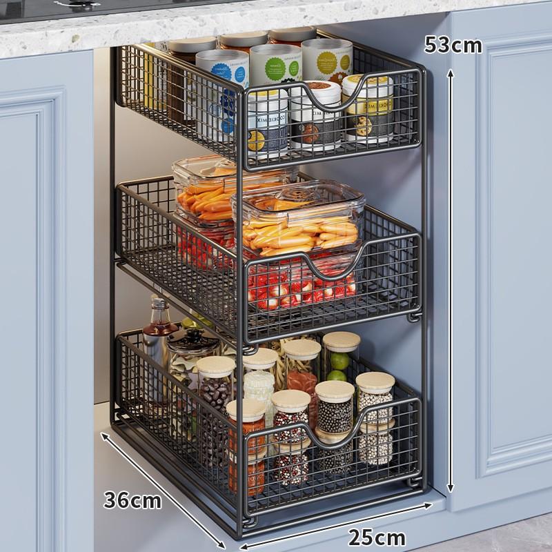 Pull-Out Cabinet Organizer Shelf Kitchen Sink Pantry Snacks Spices Storage Adjustable Multi-Layer Drawer Rack