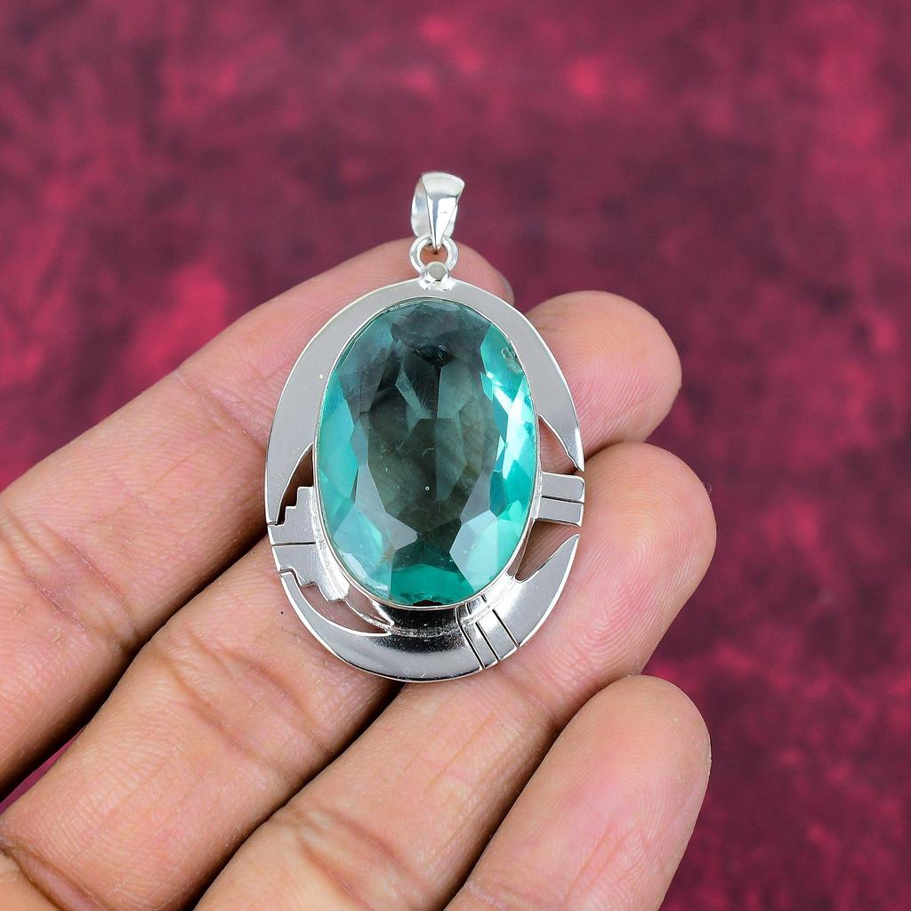 Aqua Apatite Pendant, 925 Solid Sterling Silver Pendant Handmade Gemstone Jewelry, Gifts For Wife Brand New Pendant