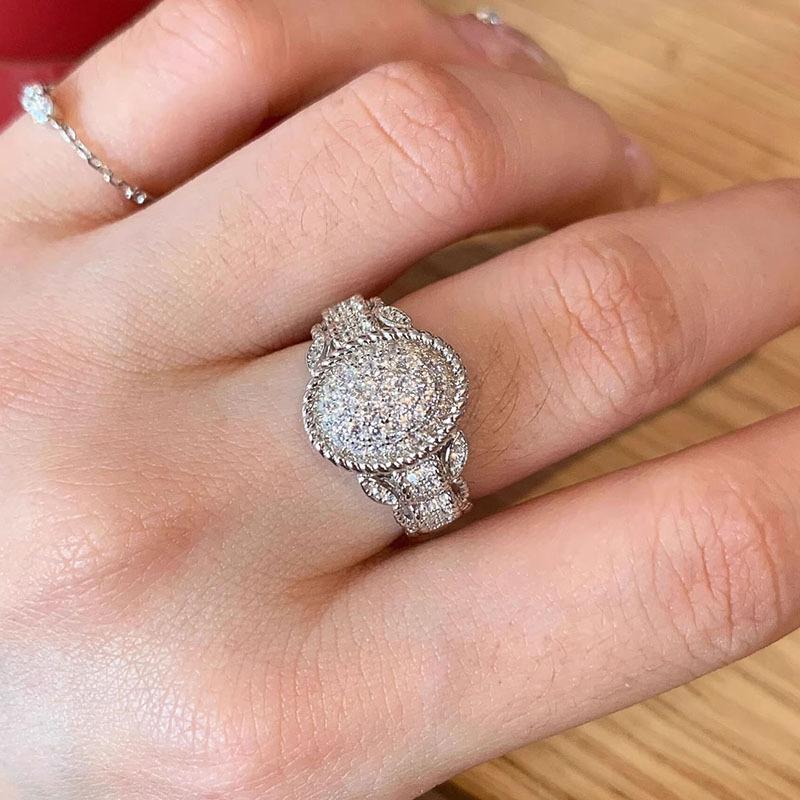 Creative Idea Silver 925 Diamond Studded Sparkling Strap Ring Retro Charms Exquisite Oval Wide Rings for Women Wedding Jewelry