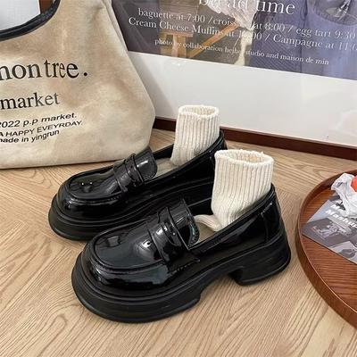 Round Head Platform Single Shoes Women's Black College Style Small Leather Shoes Versatile British Dress Shoes Shoes