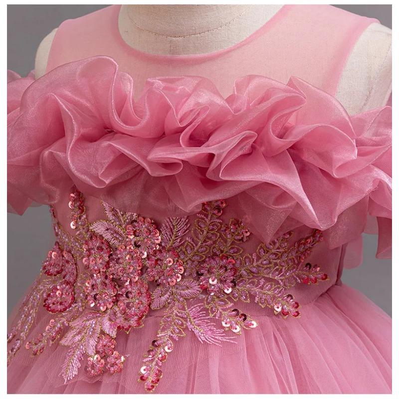 Mädchen Kinder Schleppkleid Elegant Mädchen Aufführung Rüschenrock Prinzessinnenrock Blume Kinder Hochzeit Mädchen