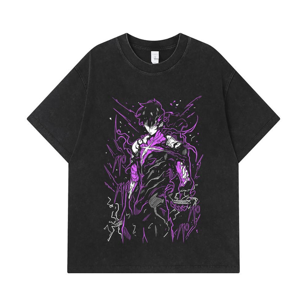 275 GSM Washed T-shirts 100% Cotton Solo Leveling V22 Print Unisex Heavy Cotton T Shirt