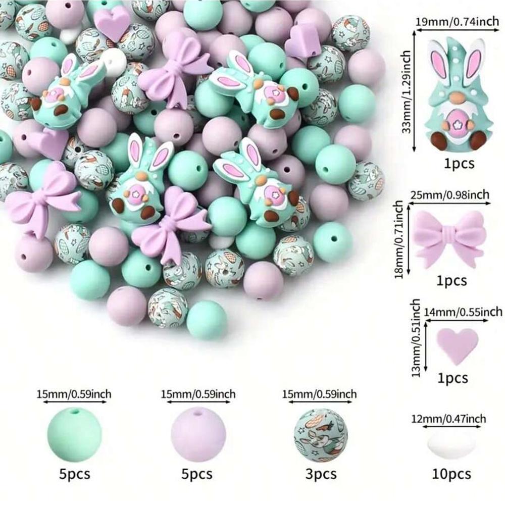 4/26/30/52PCS Easter bunny silicone beads, suitable for bracelets, keychains, lanyards, pen accessories, holiday accessories