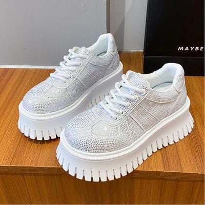 Synthetisches Mikrofaserleder Damen Plateau-Schuhe Klobige Sneaker Bling Vulkanisiert Freizeit-Schuhe Luxus Weiße Laufschuhe